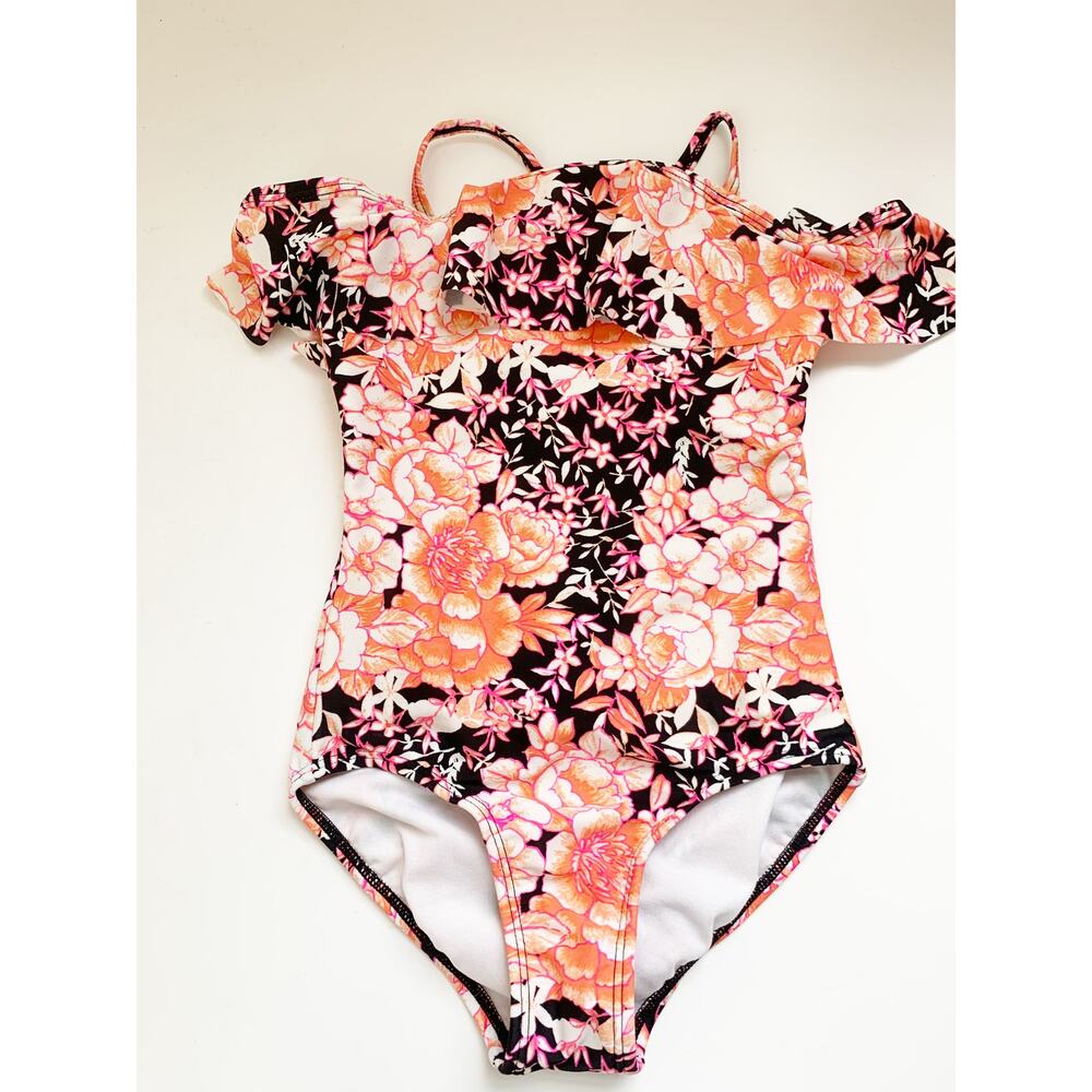 Cleobella off the shoulder girl's swimsuit black white pink orange XS